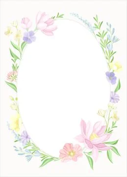 Card template with oval shape floral frame. Wedding invitation, postcard, poster Stock Illustration