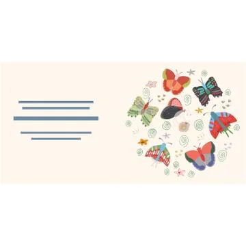 Card template with text frame and circle made of butterflies. Stock Illustration