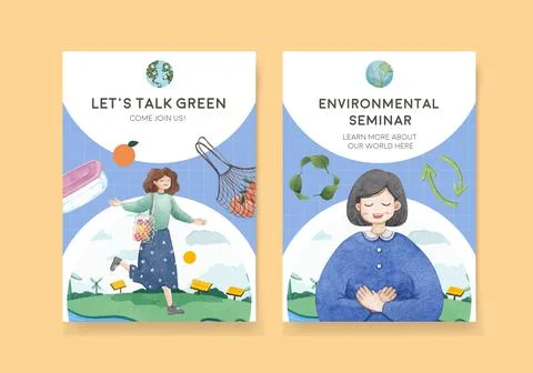 Card template with World Environment Day concept,watercolor style Stock Illustration