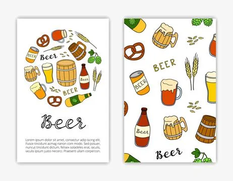 Card templates with beer items. Stock Illustration
