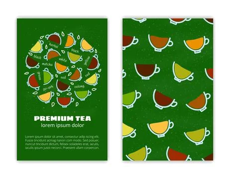 Card templates with doodle tea drinks. Stock Illustration