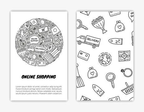 Card templates with e-commerce shopping doodles. Stock Illustration