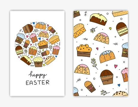 Card templates with Easter kulich cakes. Stock Illustration