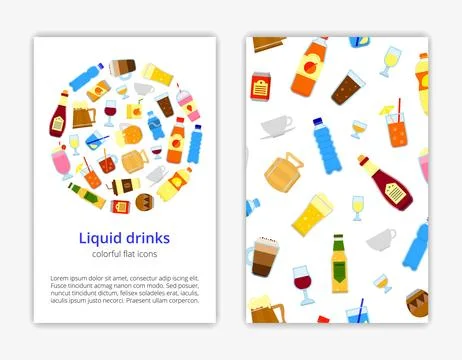 Card templates with flat drinks. Stock Illustration