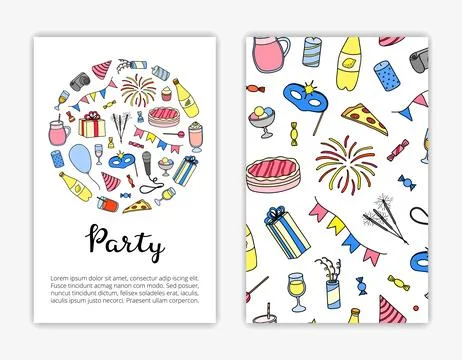 Card templates with party items. Stock Illustration