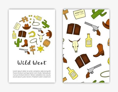Card templates with Wild West elements. Illustrazione stock