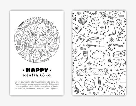 Card templates with winter items. Stock Illustration