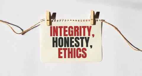 Card with text INTEGRITY, HONESTY, ETHICS. Diagram and white background Stock Photos