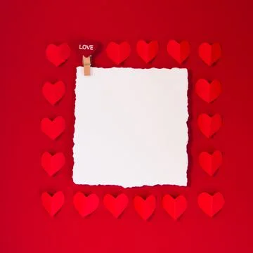 Card for text on red background and hearts red, concept Valentine's day weddi Stock Photos