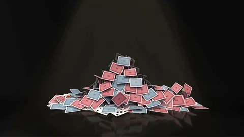 Card tower collapsing in slow motion with alpha channel Stock Footage 79032824