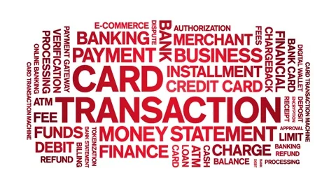 Card Transaction animated word cloud,animation kinetic typography seamless loop Vídeo Stock 297985535