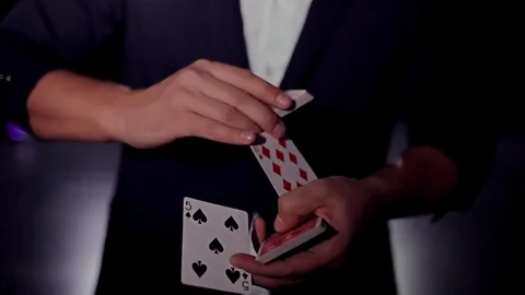 Card trick. The magician's hands. Stock Footage 75952416