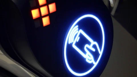 Card turnstile indication closeup (camera turn up) Stockbeeldmateriaal 128708836