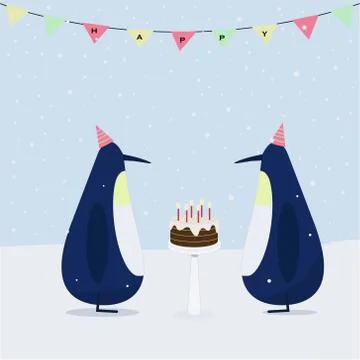 Card vector art penguins happy birthday Stock Illustration