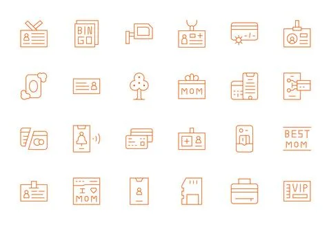 Card Vector Icon Collection with 24 256x256 Thin Line Designs Stock-Illustration