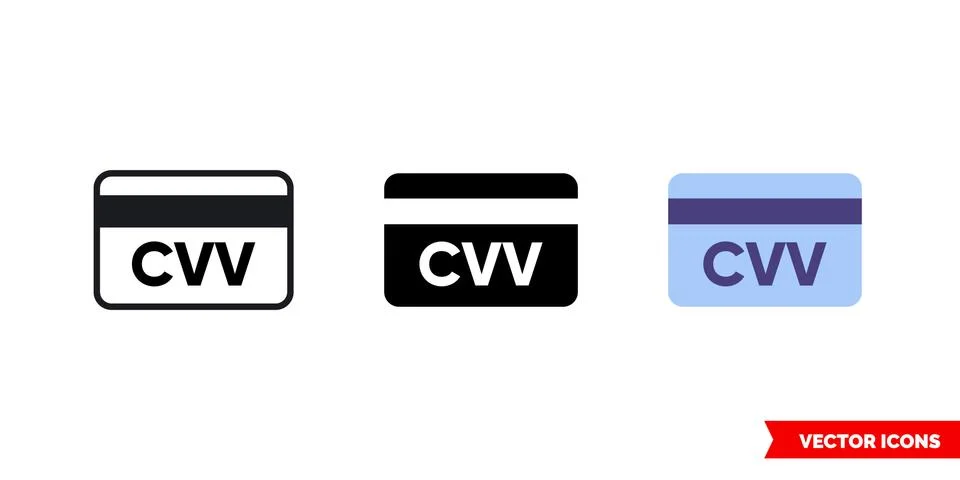 Card verification value icon of 3 types. Isolated vector sign symbol. Stock Illustration
