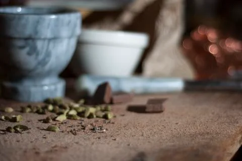 Cardamom being prepared for chocolate making Stock Photos