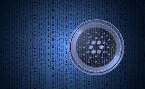 Cardano, digital cryptocurrency, sign binary code number. Background binary.. 库存照片