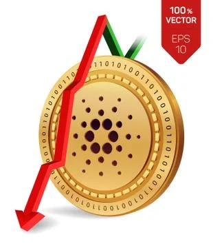 Cardano. Fall. Red arrow down. Cardano index rating go down on exchange marke Stock Illustration