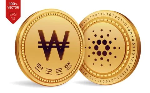 Cardano. Won. 3D isometric Physical coins. Digital currency. Korea Won coin.  Illustrazione stock