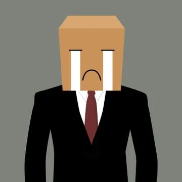 Cardboad businessman with a crying face Stock Illustration