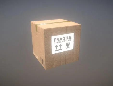 Cardboard Box 1x1x1 (VR, AR, Real Time) - Plain and Fragile 3D Model