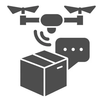Cardboard box and drone solid icon, smart home symbol, delivery and logistic 스톡 일러스트