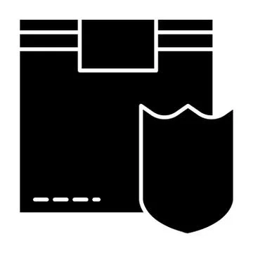 Cardboard box and shield solid icon. Package box and shield vector illustration Illustrazione stock