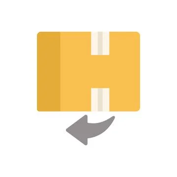Cardboard box being returned with return arrow pointing left Stock Illustration