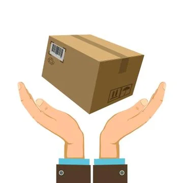 Cardboard box with cargo over human hands. Stock-Illustration