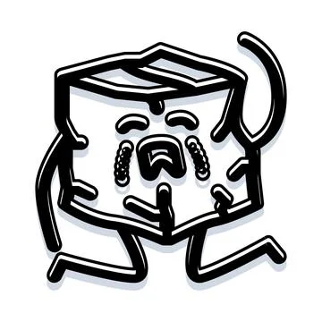 Cardboard box character crying kneeling in despair Stock Illustration