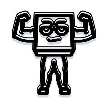 Cardboard box character flexing muscles strong concept Stock Illustration
