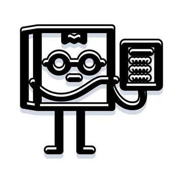 Cardboard box character holding digital tablet device Stock Illustration