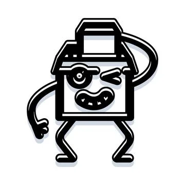 Cardboard box character winking and thinking expression Ilustración de archivo