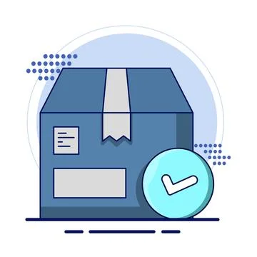 Cardboard box with check mark linear icon. order sent. Delivery Confirmed. Stock Illustration