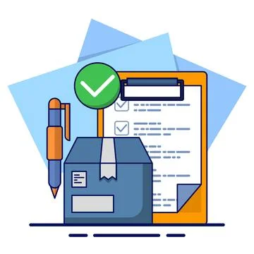 Cardboard box with check mark linear icon. order sent. Delivery Confirmed. Stock Illustration