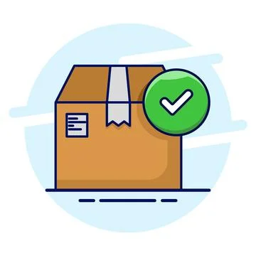 Cardboard box with check mark linear icon. order sent. Delivery Confirmed. Illustrazione stock