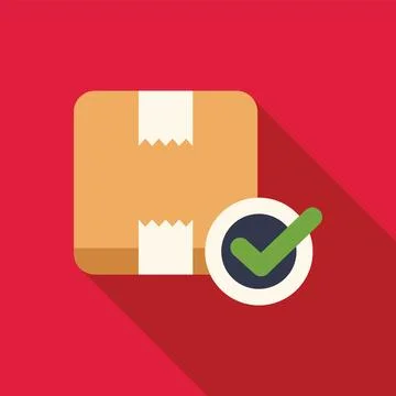 Cardboard box with checked symbol representing successful delivery Stock Illustration