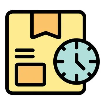 Cardboard box with clock expressing fast delivery time Illustrazione stock