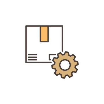Cardboard Box with Cog Wheel vector Inventory Control colored icon Stock Illustration