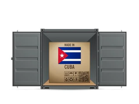 Cardboard box Cuba in cargo container Stock Illustration