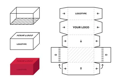 Cardboard box die template isolated on white background. Product package pa.. Stockillustratie
