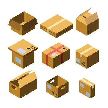 Cardboard Box Different Size Collection Set Vector Stock Illustration