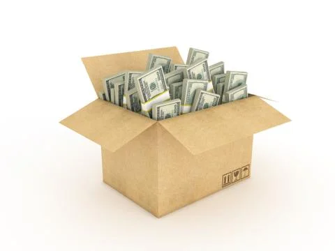 Cardboard box with dollars Stock Illustration
