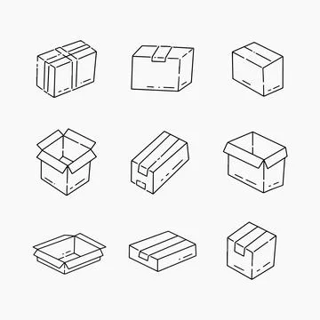 Cardboard box doodle line vector illustration Stock Illustration