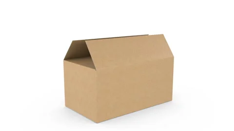 Cardboard Box Falling Down, Opening and Closing on White Backgrounds with Alpha Video stock 114972238