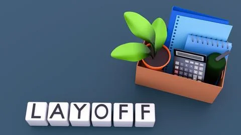 A cardboard box filled with typical office items and concept of a layoff Stock Illustration