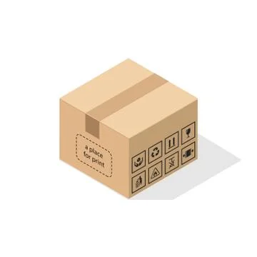 Cardboard box with flat shadow. Stock Illustration