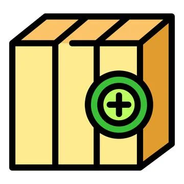 Cardboard box with green add button showing adding item to order Stock Illustration