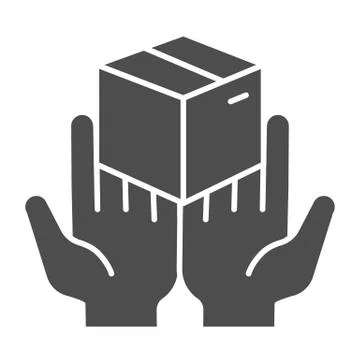 Cardboard box in hands solid icon, delivery service symbol, courier holding 스톡 일러스트
